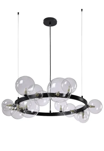 Люстра подвесная AGATA SP15 V2 BLACK/TRANSPARENTE Crystal Lux прозрачная на 15 ламп, основание чёрное в стиле современный молекула шар