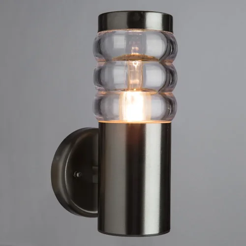 Настенный светильник Portica A8381AL-1SS Arte Lamp уличный IP44 матовый серебро 1 лампа, плафон прозрачный в стиле современный E27 фото 3