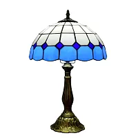Настольная лампа Тиффани Mediterranean OFT805 Tiffany Lighting голубая белая 1 лампа, основание бронзовое коричневое металл в стиле тиффани орнамент средиземноморский