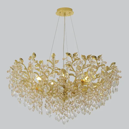 Люстра подвесная EDEN SP10 GOLD Crystal Lux прозрачная на 10 ламп, основание золотое в стиле флористика фото 8
