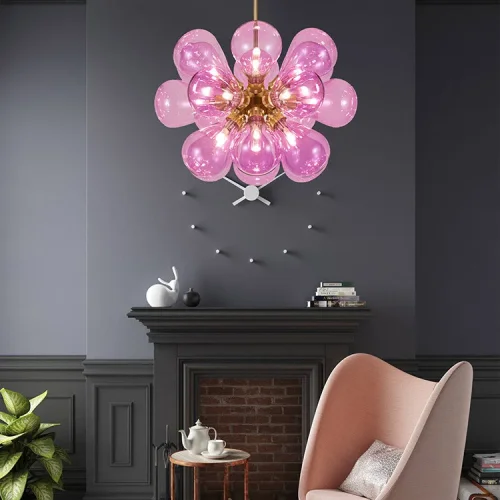 Люстра потолочная GRAPE MILK Pink 219501-23 ImperiumLoft розовая на 18 ламп, основание латунь в стиле минимализм  фото 8