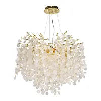 Люстра подвесная Лайма 467011508 DeMarkt белая на 8 ламп, основание золотое в стиле флористика современный ветви