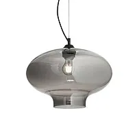 Светильник подвесной BISTRO' SP1 ROUND FUME' Ideal Lux серый прозрачный на 1 лампу, основание чёрное в стиле современный лофт выдувное