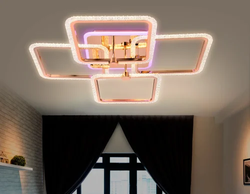 Люстра потолочная LED с пультом FA538 Ambrella light золотая на 1 лампа, основание золотое в стиле хай-тек модерн квадраты с пультом фото 3