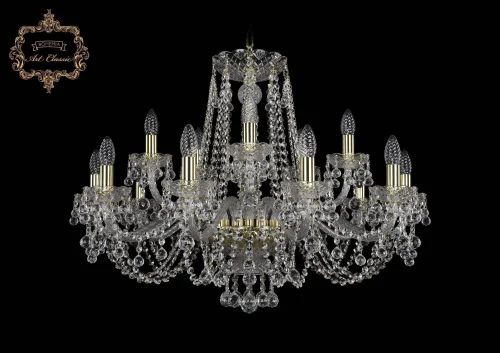 Люстра подвесная хрустальная 11.26.10+5.300.Gd.B Bohemia Art Classic прозрачная на 15 ламп, основание золотое в стиле классика 