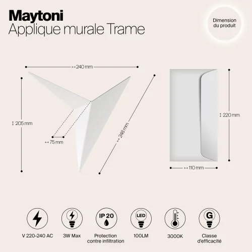 Бра LED Trame C808WL-L3W Maytoni белый на 1 лампу, основание белое в стиле современный фото 9