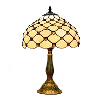 Настольная лампа Тиффани European OFT815 Tiffany Lighting коричневая бежевая 1 лампа, основание бронзовое коричневое металл в стиле тиффани орнамент