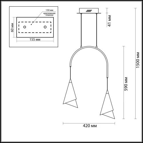 Светильник подвесной LED Etna 4116/14L Odeon Light чёрный на 2 лампы, основание чёрное в стиле современный фото 2