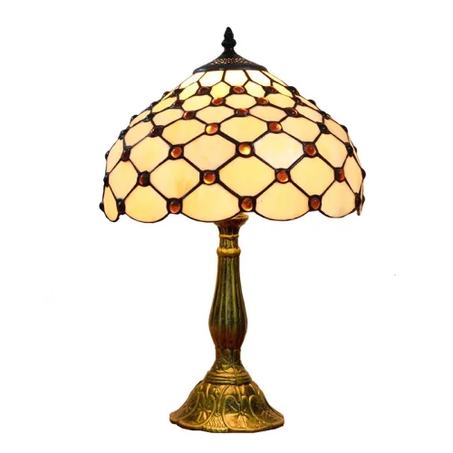 Настольная лампа Тиффани European OFT815 Tiffany Lighting коричневая бежевая 1 лампа, основание бронзовое коричневое металл в стиле тиффани орнамент