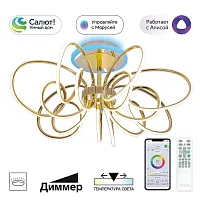 Люстра потолочная LED с пультом Salma Smart CL224A172 Citilux золотая на 1 лампу, основание золотое в стиле современный хай-тек маруся с пультом яндекс алиса