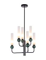 Люстра на штанге Illis V11792-6P Moderli белая на 6 ламп, основание чёрное зелёное в стиле арт-деко современный Люстра на штанге Illis V11792-6P Moderli белая на 6 ламп, основание чёрное зелёное в стиле арт-деко современный