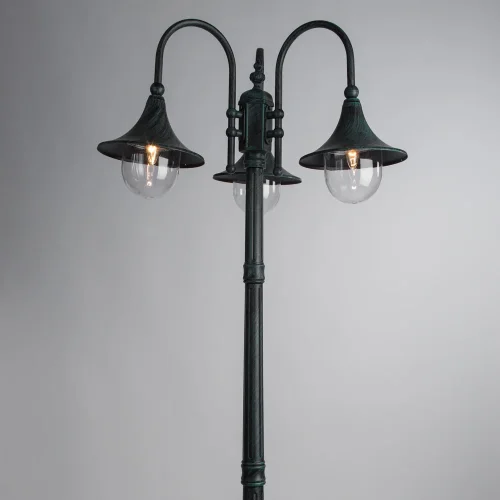 Парковый светильник MALAGA A1086PA-3BG Arte Lamp уличный IP44 зелёный чёрный 3 лампы, плафон прозрачный в стиле классический E27 фото 2