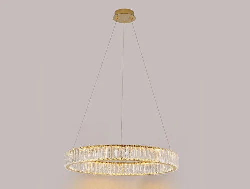 Люстра подвесная LED 8240/60 gold Newport прозрачная на 1 лампу, основание золотое в стиле классический американский современный кольца