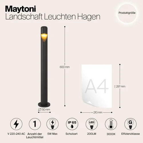 Парковый светильник LED Hagen O423FL-L5GF Maytoni уличный IP65 чёрный на 1 лампу, плафон чёрный в стиле современный хай-тек LED фото 12