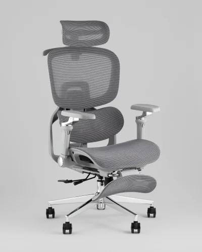 Кресло офисное топчэйрс Продиджи с оттоманкой, серый УТ000041698 Stool Group, серый/текстиль сетка, ножки/металл/хром, размеры - *1310**** Кресло офисное топчэйрс Продиджи с оттоманкой, серый УТ000041698 Stool Group, серый/текстиль сетка, ножки/металл/хром, размеры - *1310****