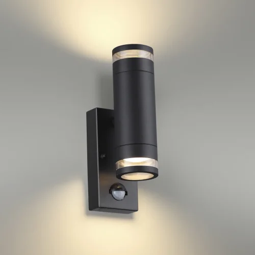 Настенный светильник с датчиком движения Motto 6605/2W Odeon Light уличный IP44 чёрный 1 лампа, плафон чёрный в стиле хай-тек GU10 фото 2