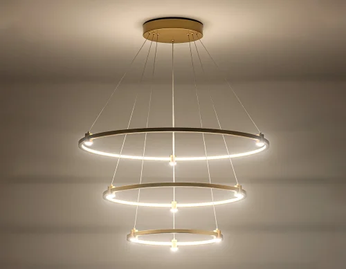 Люстра подвесная LED FL5516 Ambrella light золотая на 1 лампа, основание золотое в стиле современный хай-тек кольца фото 3