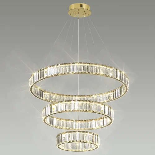 Люстра подвесная LED Vekia 5015/88L Odeon Light прозрачная на 1 лампа, основание золотое в стиле современный кольца фото 4