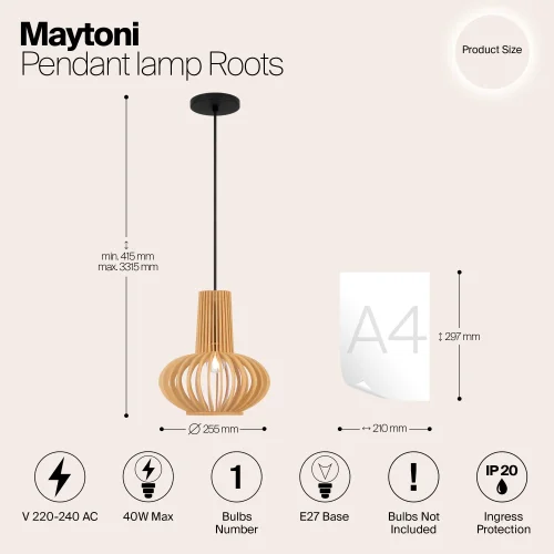 Светильник подвесной Roots MOD193PL-01W Maytoni бежевый на 1 лампу, основание чёрное в стиле кантри современный фото 7