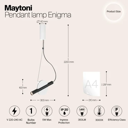 Светильник подвесной LED Enigma MOD150PL-L5W3K Maytoni чёрный на 1 лампу, основание белое в стиле арт-деко хай-тек современный фото 5