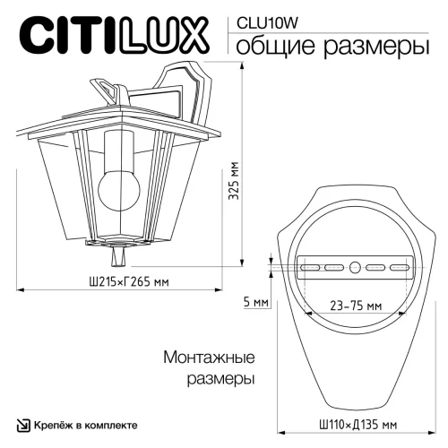 Настенный светильник уличный Forts CLU10W Citilux уличный IP54 чёрный на 1 лампу, плафон прозрачный в стиле классический современный E27 фото 6