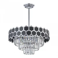 Люстра на штанге Sorrento-5009 375009/4+2/300/480 CR Arte Milano чёрная прозрачная на 6 ламп, основание хром в стиле современный 