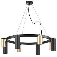 Люстра подвесная Rullo LR018404874 Lightstar золотая чёрная на 8 ламп, основание чёрное в стиле хай-тек 