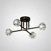 Люстра потолочная RH CH L4 Brass Black 205795-23 ImperiumLoft прозрачная на 4 лампы, основание латунь в стиле современный 