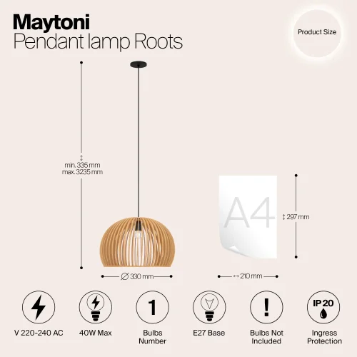 Светильник подвесной Roots MOD195PL-01W Maytoni коричневый бежевый на 1 лампу, основание чёрное в стиле современный лофт кантри фото 7