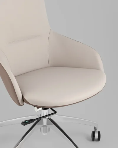 Кресло офисное TopChairs Soulo, бежевый, коричневый УТ000039419 Stool Group, бежевый/экокожа, ножки/металл/хром, размеры - *1005**** фото 7