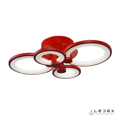 Люстра потолочная LED Ring A001/4 Red iLedex красная на 1 лампа, основание красное в стиле хай-тек современный с пультом кольца фото 2