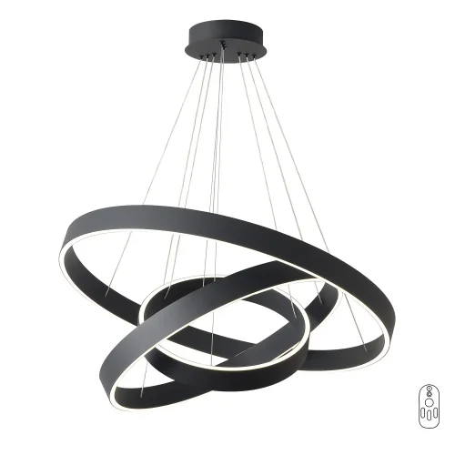 Люстра подвесная ЛЕД с пультом TRON SP158W LED BLACK Crystal Lux белая на 1 лампу, основание чёрное в стиле минимализм кольца с пультом