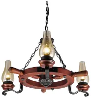 Люстра подвесная 583-703-03 Velante прозрачная на 3 лампы, основание красное коричневое в стиле кантри штурвал