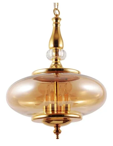 Светильник подвесной лофт MIEL SP4 GOLD Crystal Lux прозрачный янтарный на 4 лампы, основание золотое в стиле лофт выдувное фото 2