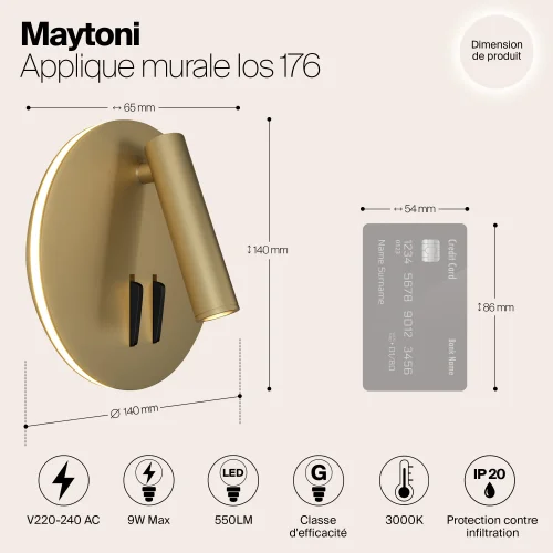 Бра с выключателем LED Ios 176 C176-WL-01-6W-MG Maytoni золотой на 1 лампу, основание матовое золото в стиле хай-тек минимализм фото 4