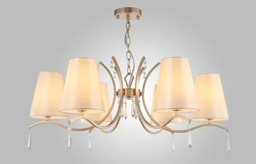 Люстра подвесная RENATA SP6 GOLD Crystal Lux бежевая на 6 ламп, основание золотое в стиле арт-деко фото 4