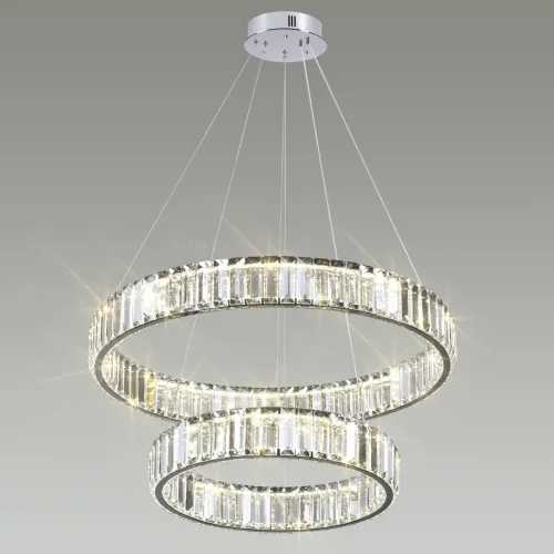 Люстра подвесная LED Vekia 4930/60L Odeon Light прозрачная на 1 лампа, основание хром в стиле современный кольца фото 4
