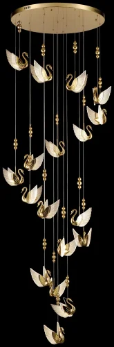 Люстра подвесная LED с пультом Letizia WE466.18.306 Wertmark золотая на 18 ламп, основание золотое в стиле современный с пультом каскад птички