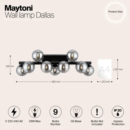 Бра Dallas MOD547WL-09B Maytoni чёрный серый на 9 ламп, основание чёрное в стиле современный молекула фото 5