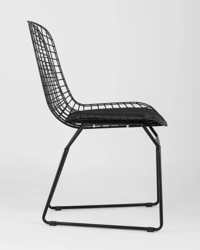 Стул обеденный Bertoia  черный с черной подушкой  УТ000004220 Stool Group, чёрный/экокожа, ножки/металл/чёрный, размеры - ***** фото 3