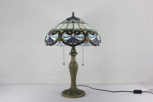 Настольная лампа Тиффани Petunia OFT921 Tiffany Lighting разноцветная синяя коричневая бежевая 2 лампы, основание коричневое металл в стиле тиффани цветы фото 5