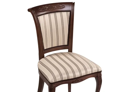 Деревянный стул Амбертин орех / агата полоса серая 505473 Woodville, бежевый/ткань, ножки/массив березы дерево/орех, размеры - ****490*560 фото 5