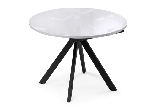 Стеклянный стол Ален 100(140)х100х74 ультра белое стекло / черный 516558 Woodville столешница белая из стекло