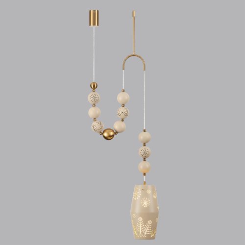 Светильник подвесной Karelia 5444/1B Odeon Light бежевый на 1 лампу, основание латунь в стиле современный эклектика восточный арт-деко фото 5