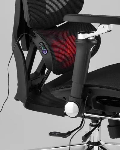 Кресло офисное топчэйрс Продиджи с оттоманкой, черный УТ000041699 Stool Group, чёрный/текстиль сетка, ножки/металл/хром, размеры - *1310**** фото 9