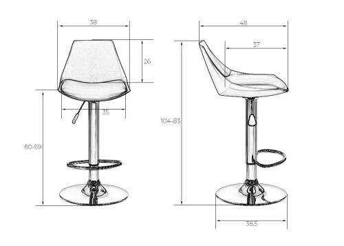 Стул барный 3000-LM ROCKY, цвет сиденья черный, цвет основания хром Dobrin, чёрный/экокожа, ножки/металл/хром, размеры - 830*1040***380*480 фото 8