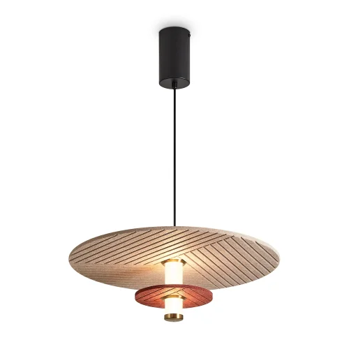 Светильник подвесной LED Acoustic FR5494PL-L9TR Freya бежевый на 1 лампу, основание чёрное в стиле хай-тек современный отражённый свет фото 4