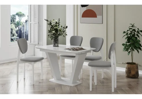 Деревянный стул Вакимо ткань tenerife silver / белый 615247 Woodville, серый/ткань, ножки/массив дерева/белый, размеры - *850**** фото 2