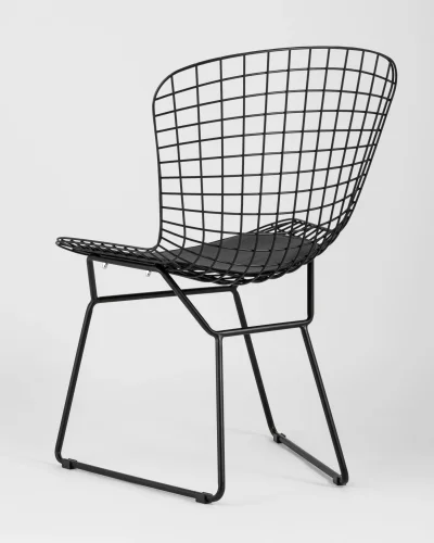 Стул обеденный Bertoia  черный с черной подушкой  УТ000004220 Stool Group, чёрный/экокожа, ножки/металл/чёрный, размеры - ***** фото 6