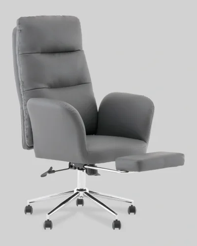 Кресло руководителя TopChairs Solid с оттоманкой, серый УТ000040807 Stool Group, серый/экокожа, ножки/металл/хром, размеры - 1200*1280**** фото 6